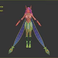 Ancient Egyptian Themed Game Character With Purple Hair And Winged Cape