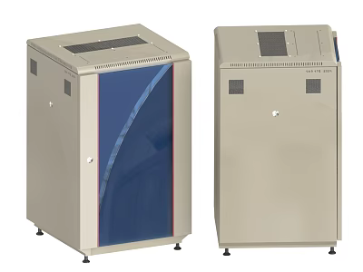 Industrial Electrical Enclosure Units With Beige Case Blue Panel Ventilation And Support Feet 3d model