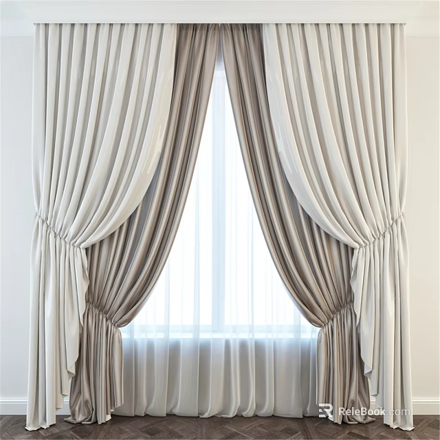 Elegant Striped Curtains With Pleated Design For Bright Window Decoration 3d model 
