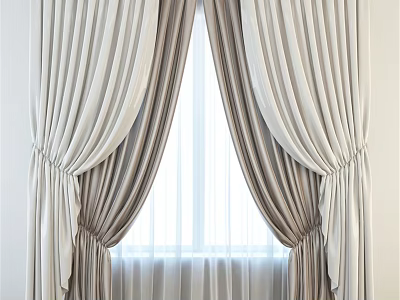 Elegant Striped Curtains With Pleated Design For Bright Window Decoration 3d model