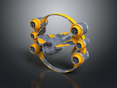 Intelligent Machine With Circular Structure Yellow Gray Design And Multiple Thrusters 3d model