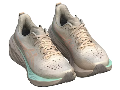 Modern Light Beige Sports Sneakers With Breathable Holes And Mint Green Soles 3d model