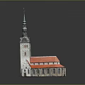 Historic Church Building With Tall Spire And Red Roof Architecture