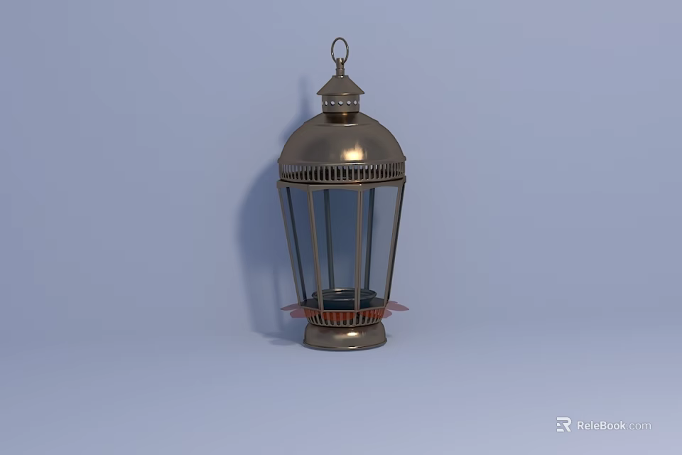 Metal Table Lamp with Lantern Design Decorative Top and Hollow Out Details for Home Decor 3d model 