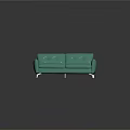 Stylish Turquoise Leather Two Seater Sofa With Tufted Backrest And Metal Legs