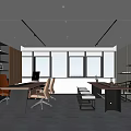 Modern Office Interior With Open Layout Desk Chairs Bookshelf And Large Windows 3d model