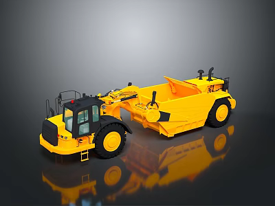 Yellow Construction Functional Vehicle with Dump Bed Cab and Large Wheels on Reflective Surface 3d model