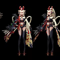 Mythical Game and Movie Female Character With Horns Tails and Kimono Style Outfit