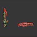 Red Melee Spear And Ranged Gun Weapons With Reflective Surface And Detailed Design