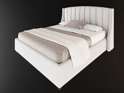 Modern Light Colored Double Bed With Tufted Headboard Pillows And Cozy Blanket For Elegant Bedroom 3d model