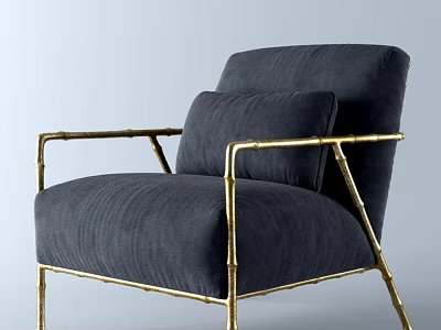 Stylish Single Accent Chair With Gray Velvet Upholstery And Golden Bamboo Shaped Frame 3d model