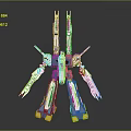 Blue And White Mechanical Robot Character With Multiple Arms And Yellow Feet