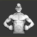 3D Model Of Grinning Muscular Man With Boxing Gloves Championship Belt And Chest Tattoos