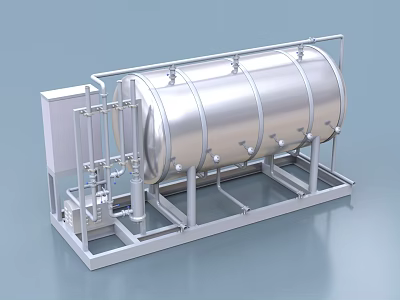 Industrial Equipment Stainless Steel Storage Tank with Metal Frame and Pipeline System 3d model