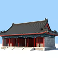 Ancient Chinese Architecture With Black Tiled Roof Red Columns Ornate Eaves And Gray Walls