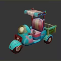 Turquoise Tricycle With Pink Seat Headlight Canopy And Small Cargo Basket