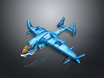 Blue Sci Fi Aircraft Model With Futuristic Design And Multiple Wings 3d model