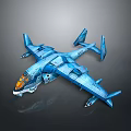 Blue Sci Fi Aircraft Model With Futuristic Design And Multiple Wings