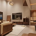 Modern Loft Living Room With Sofa Pendant Lights And Wooden Furniture