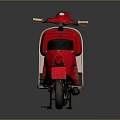 Stylish Red Classic Scooter With Black Seat And Reflection On Gray Background