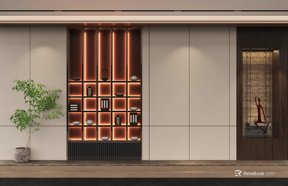 Modern Decorative Cabinet With LED Lighting And Layered Shelves For Stylish Decor Items 3d model 