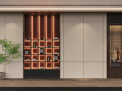 Modern Decorative Cabinet With LED Lighting And Layered Shelves For Stylish Decor Items 3d model
