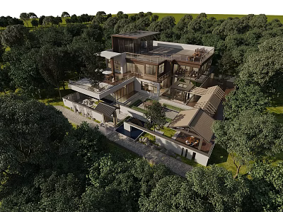 Stunning Modern Single-family Villa Surrounded By Lush Trees With Private Courtyard And Terrace 3d model
