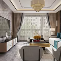 Modern Dining Living Room With Wooden Walls And Marble Pedestal Sculpture