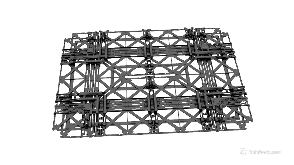 Industrial Metal Grid Frame Structure With Cross Beams And Support Assembly 3d model