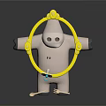 Cartoon Sheep Figure Holding Yellow Hoop With Small Utensils On Black Surface