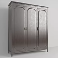 Dark Wooden Three Door Wardrobe With Classic Design And Metal Handles