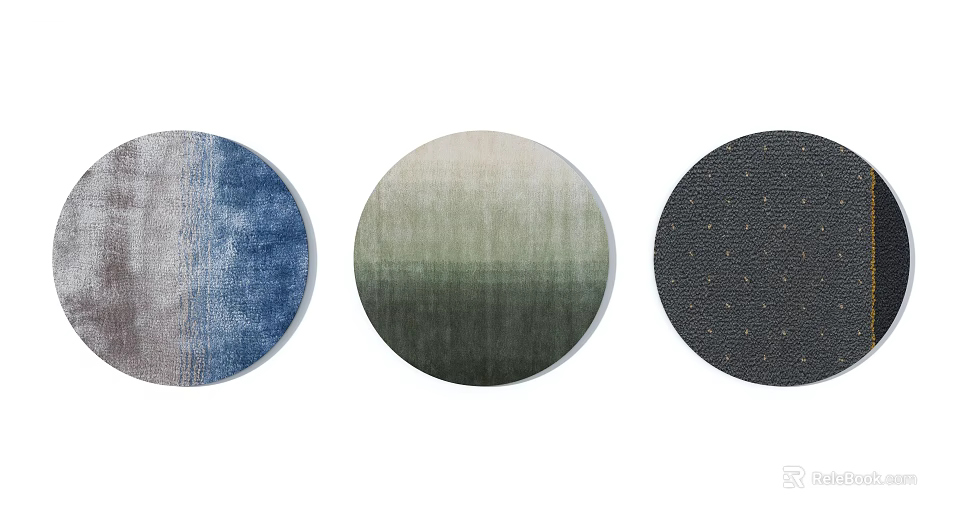 Three Round Carpets with Blue Gradient Green Ombre and Dark Polka Dot Patterns 3d model