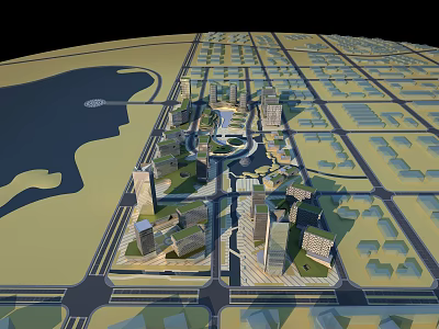 Modern Industrial Park With Planned Layout Green Spaces And Water Features 3d model