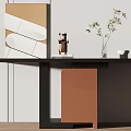 Modern Console Table Design with Abstract Artwork Decorative Figurine and Potted Plant in Warm Tones