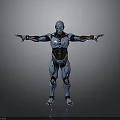 Blue Humanoid Robot With Mechanical Structure Open Arms And Detailed Metallic Body
