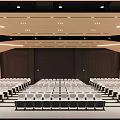 Modern Conference Room Interior Featuring Large Screen Podium Arranged Seats And Ceiling Lighting