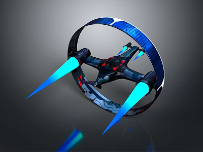 Futuristic Circular Flying Vehicle With Blue Glowing Thrusters And Streamlined Design 3d model
