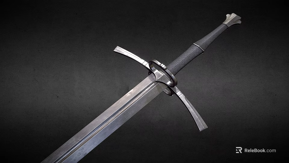 Classic Medieval Sword Featuring Crossguard Black Hilt and Sharp Metallic Blade 3d model 