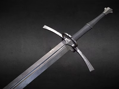 Classic Medieval Sword Featuring Crossguard Black Hilt and Sharp Metallic Blade 3d model
