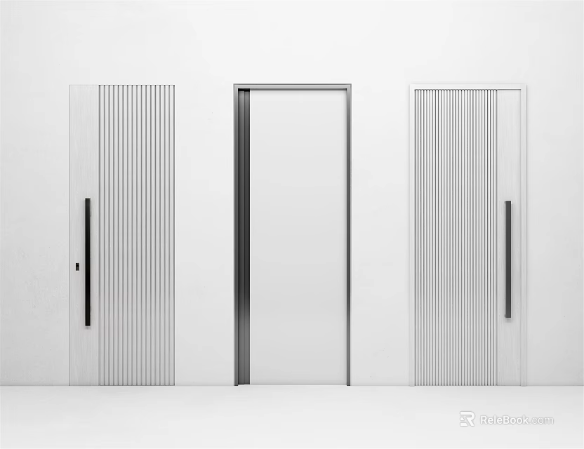 Modern Minimalist Hinged Doors Interior Design With Vertical Slats And Black Handles 3d model 