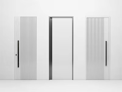Modern Minimalist Hinged Doors Interior Design With Vertical Slats And Black Handles 3d model