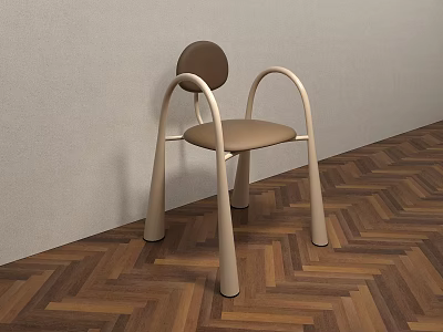 Modern Dining Chair With Curved Armrests Brown Seat Light Legs On Herringbone Wooden Floor 3d model