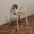 Modern Dining Chair With Curved Armrests Brown Seat Light Legs On Herringbone Wooden Floor