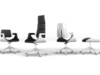 Modern Black And White Office Chairs With Wheels In Various Styles 3d model