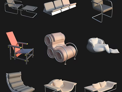 Contemporary Casual Sofa Set With Single Armchairs And Three-Seater For Living Room 3d model