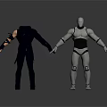 3D Character Models Humanoid Figure With Black Armor And Silver Mechanical Robot Holding Hands