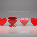Red Heart Shaped Decorative Ornament Set with Open Lids and Scattered Small Red Particles
