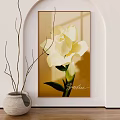 Botanical Painting of White Gardenia Flower with Warm Toned Background and Decorative Vase