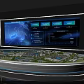 Commercial Display Equipment With Large Electronic Screen Blue Charts Data And Miniature Building Complex Model 3d model
