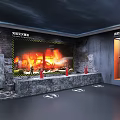 Fire Safety Exhibition Area With Simulated Fire Scene Warning Signs Firefighting Uniform And Extinguishers